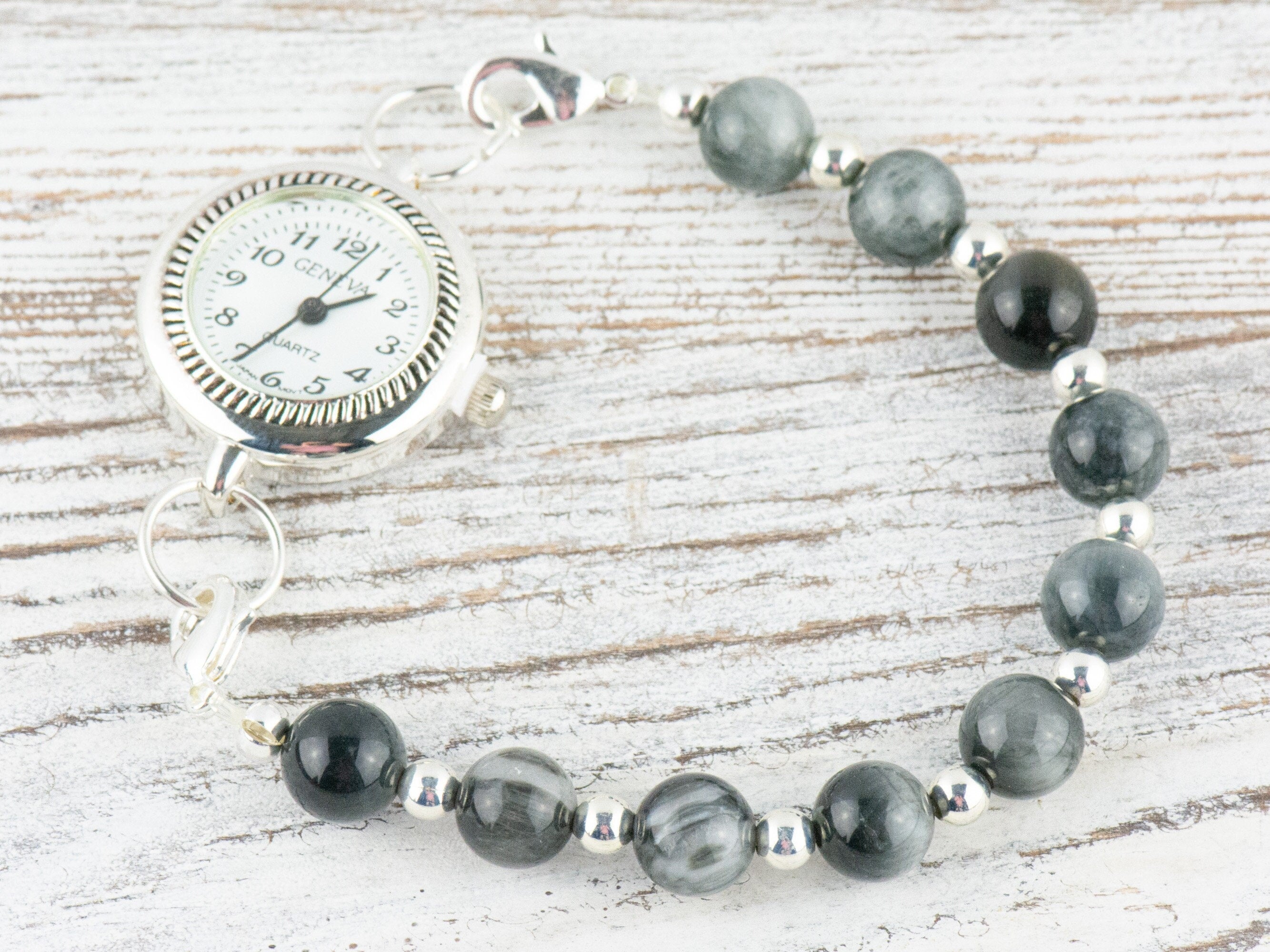 Hawk Eye Jasper Interchangeable Stretch Beaded Watch Band • Medical ID Bracelet • Single Strand Gemstone Band • Handmade Jewelry