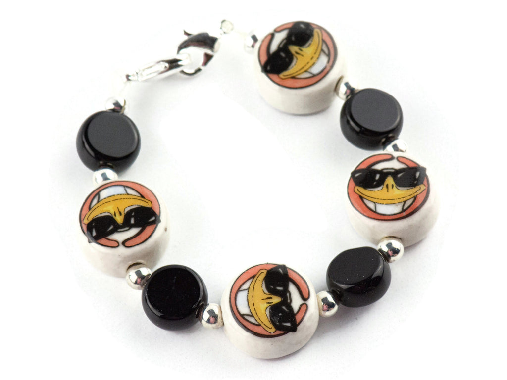 Happy Face with Sunglasses Interchangeable Stretch Beaded Watch Band • Medical ID Bracelet • Single Strand • Handmade Jewelry