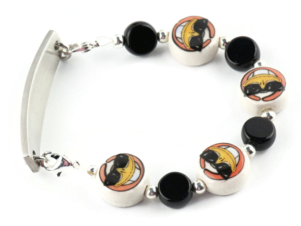 Happy Face with Sunglasses Interchangeable Stretch Beaded Watch Band • Medical ID Bracelet • Single Strand • Handmade Jewelry