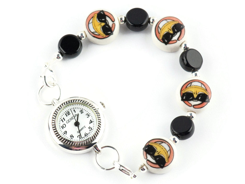 Happy Face with Sunglasses Interchangeable Stretch Beaded Watch Band • Medical ID Bracelet • Single Strand • Handmade Jewelry