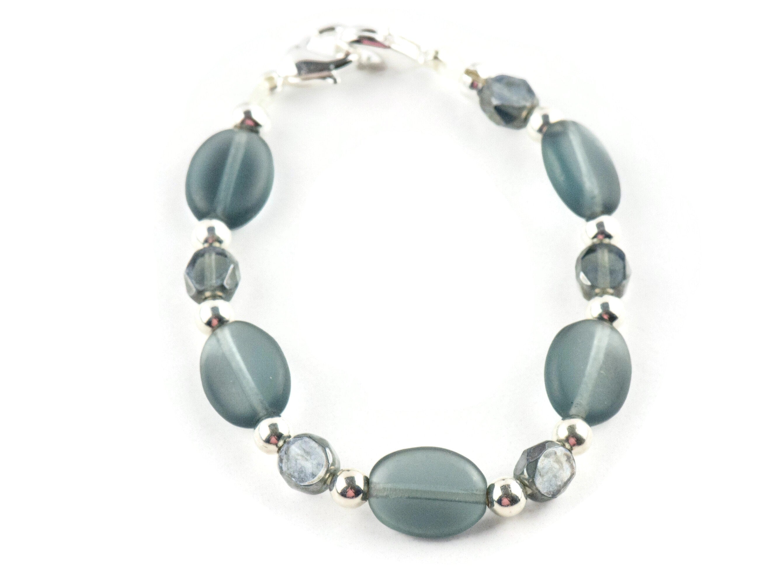 Smoky Gray Glass Interchangeable Stretch Beaded Watch Band • Medical ID Bracelet • Single Strand • Handmade Jewelry