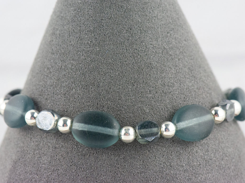 Smoky Gray Glass Interchangeable Stretch Beaded Watch Band • Medical ID Bracelet • Single Strand • Handmade Jewelry