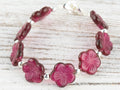 Very Berry Glass Flower Interchangeable Stretch Beaded Watch Band • Medical ID Bracelet • Single Strand • Handmade Jewelry
