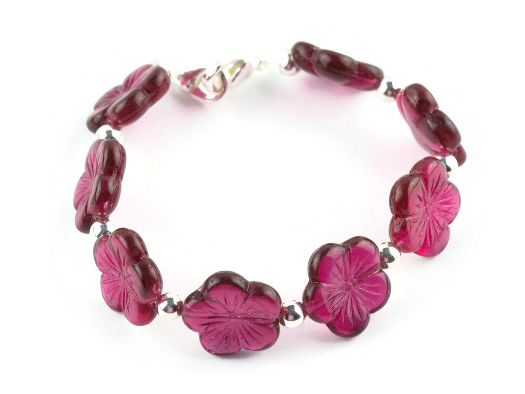 Very Berry Glass Flower Interchangeable Stretch Beaded Watch Band • Medical ID Bracelet • Single Strand • Handmade Jewelry