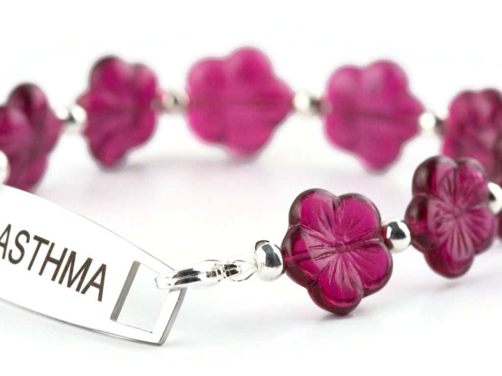 Very Berry Glass Flower Interchangeable Stretch Beaded Watch Band • Medical ID Bracelet • Single Strand • Handmade Jewelry