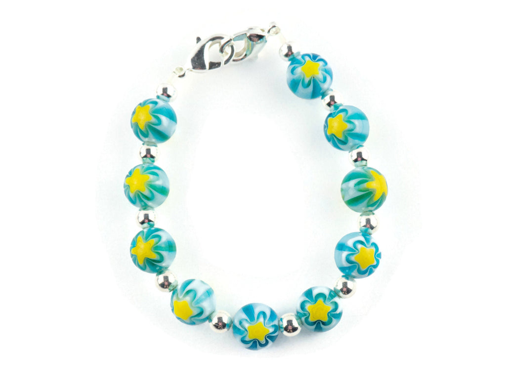 Yellow Starburst Glass Interchangeable Stretch Beaded Watch Band • Medical ID Bracelet • Single Strand • Handmade Jewelry