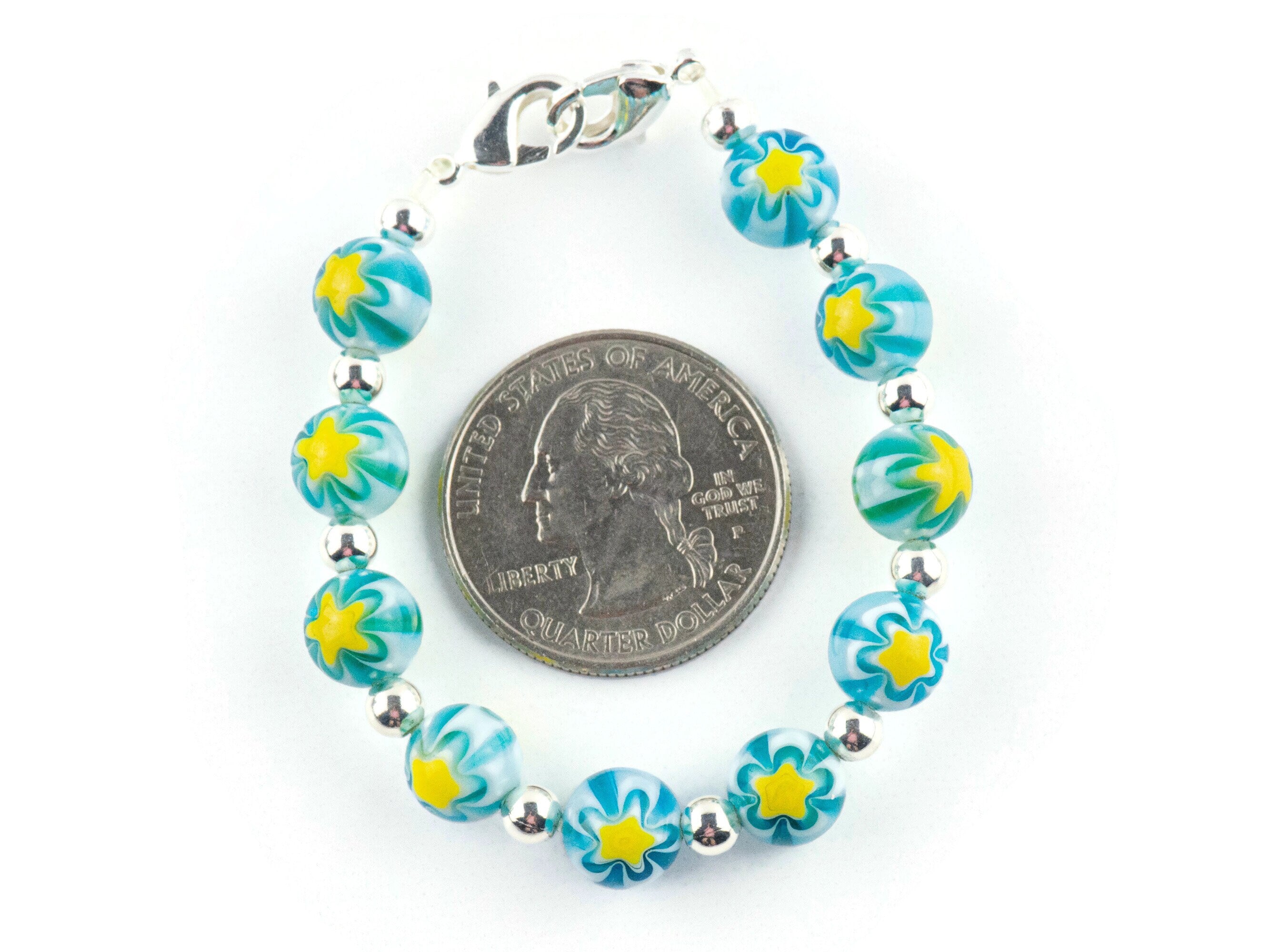 Yellow Starburst Glass Interchangeable Stretch Beaded Watch Band • Medical ID Bracelet • Single Strand • Handmade Jewelry