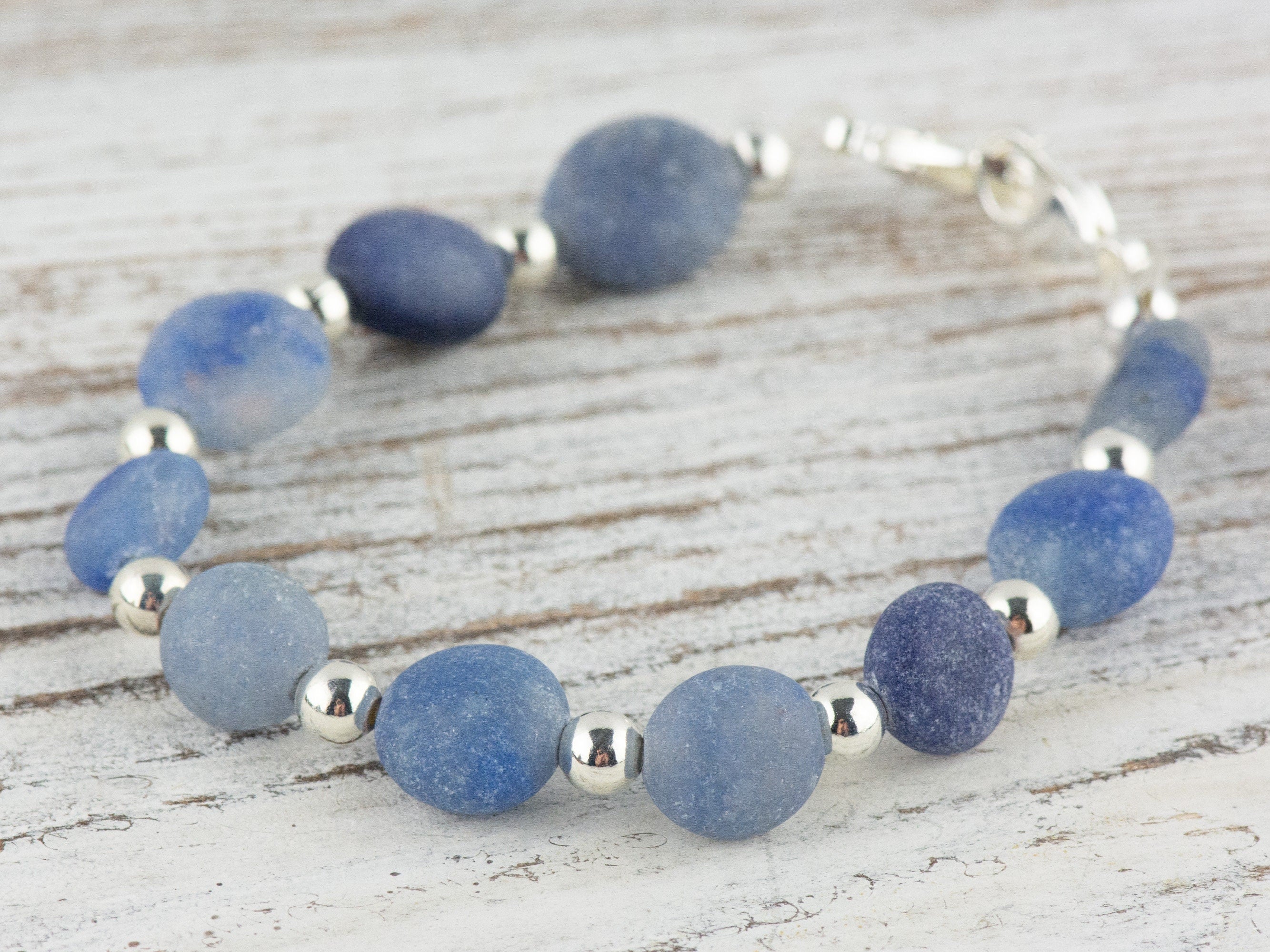 Matte Blue Sodalite Interchangeable Stretch Beaded Watch Band • Medical ID Bracelet • Single Strand • Handmade Jewelry