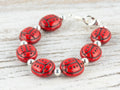 Red Ladybug Glass Interchangeable Stretch Beaded Watch Band • Medical ID Bracelet • Single Strand • Handmade Jewelry