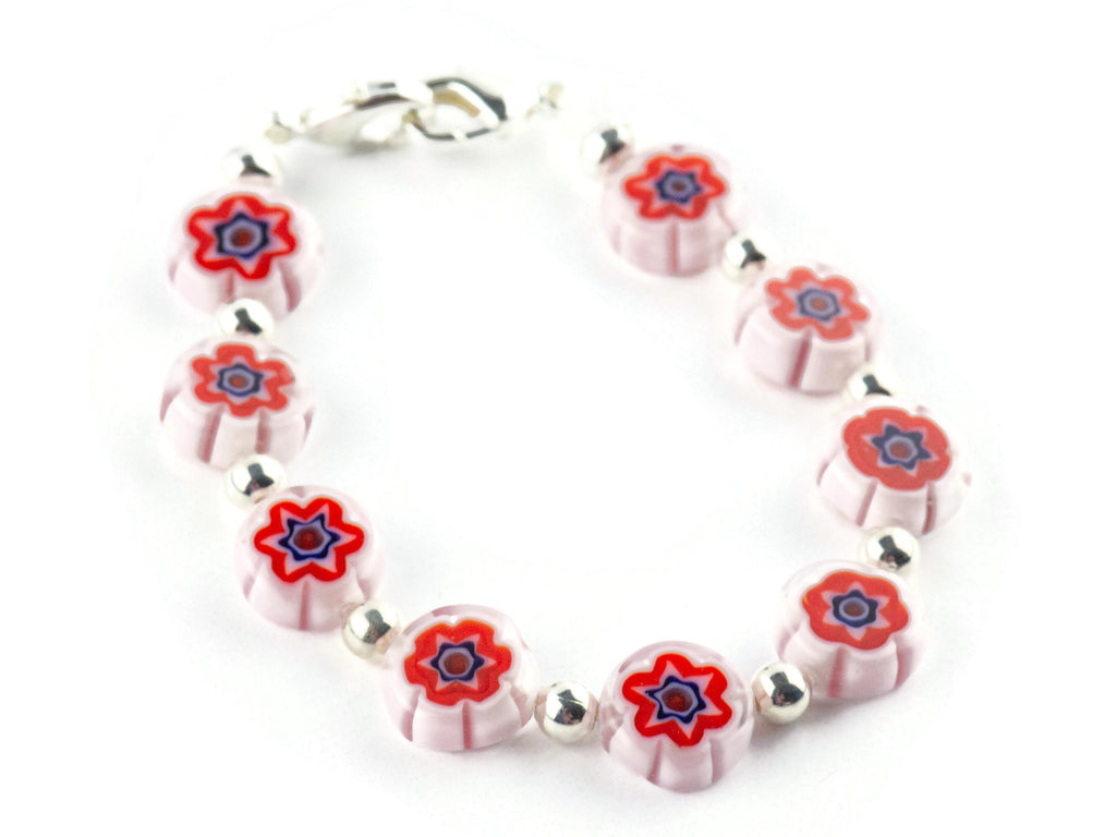 Red Burst Glass Coin Interchangeable Stretch Beaded Watch Band • Medical ID Bracelet • Single Strand • Handmade Jewelry