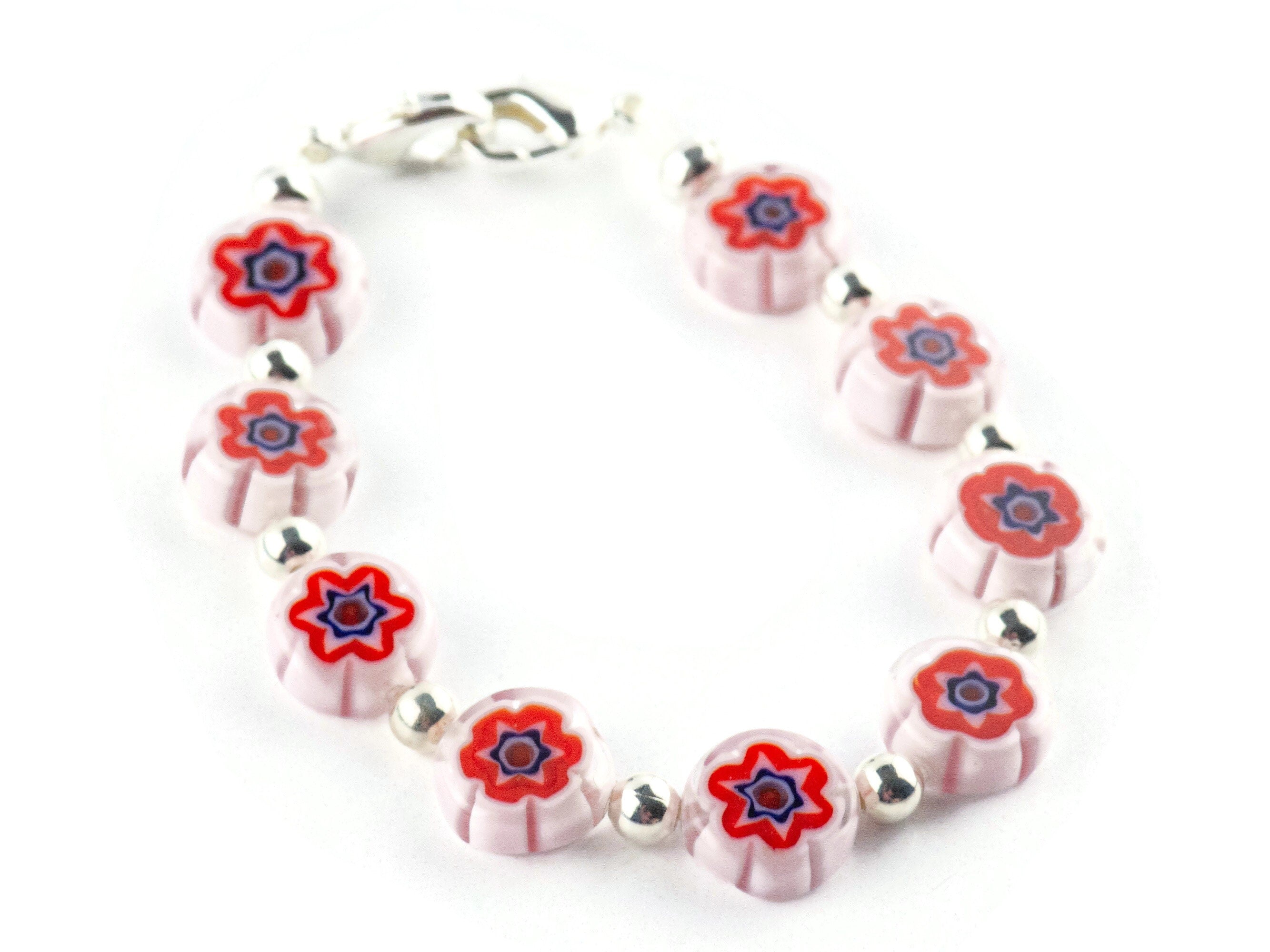 Red Burst Glass Coin Interchangeable Stretch Beaded Watch Band • Medical ID Bracelet • Single Strand • Handmade Jewelry