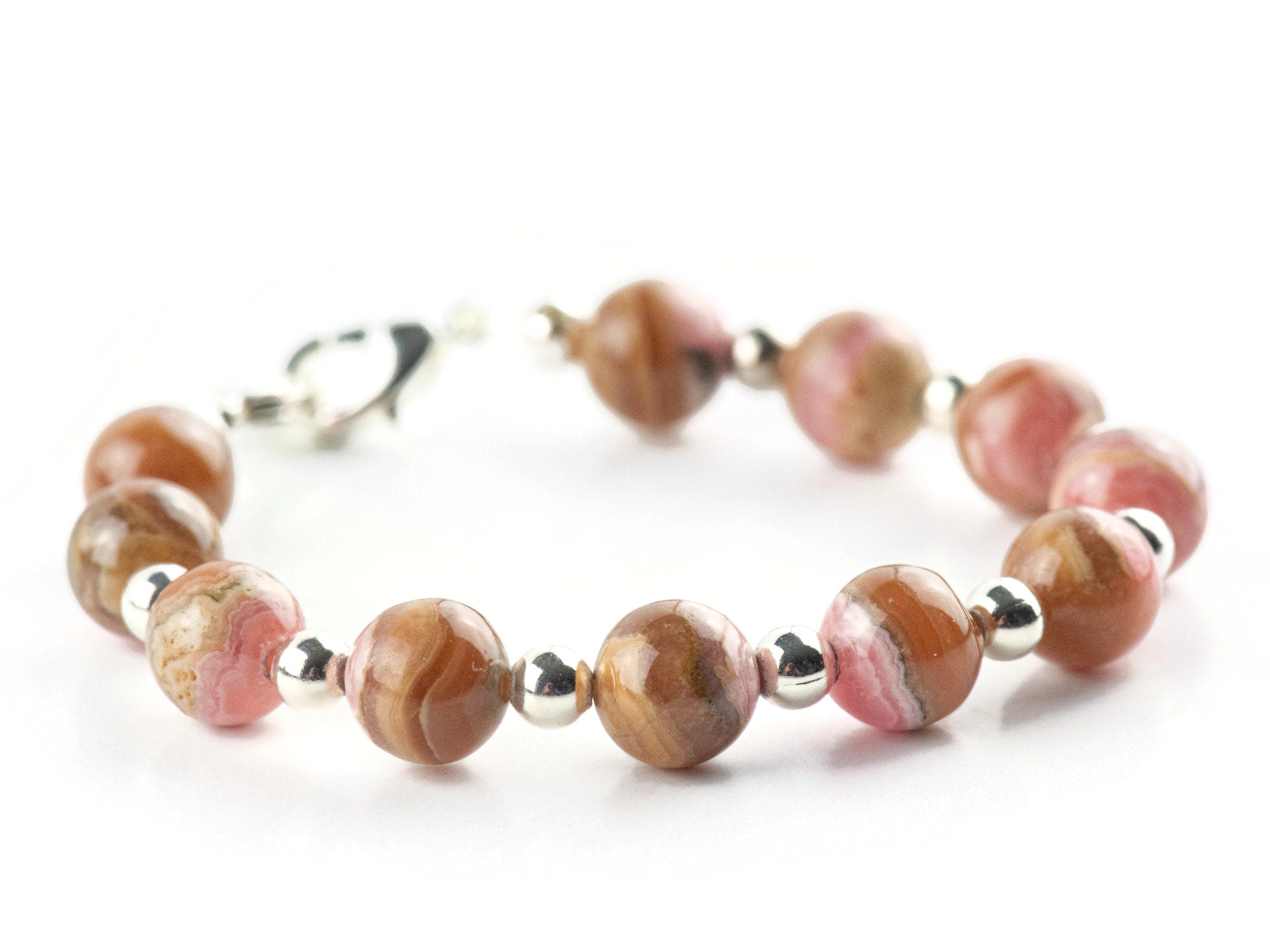 Rhodochrosite Interchangeable Stretch Beaded Watch Band • Medical ID Bracelet • Single Strand Gemstone Band • Handmade Jewelry