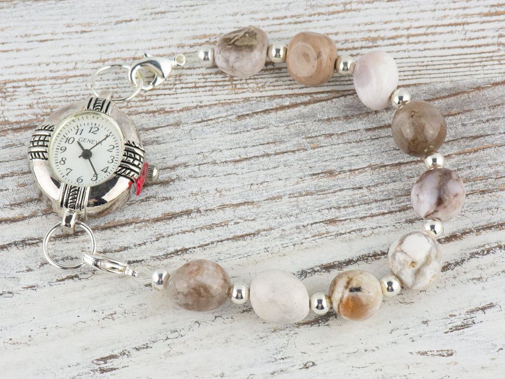 Agate Nugget Interchangeable Stretch Beaded Watch Band • Medical ID Bracelet • Single Strand • Handmade Gemstone Jewelry