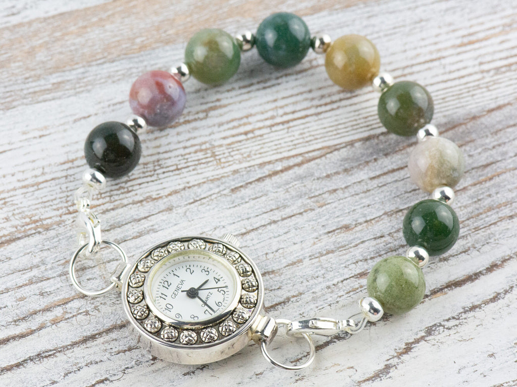 Fancy Jasper Interchangeable Stretch Beaded Watch Band • Medical ID Bracelet • Single Strand • Handmade Gemstone Jewelry