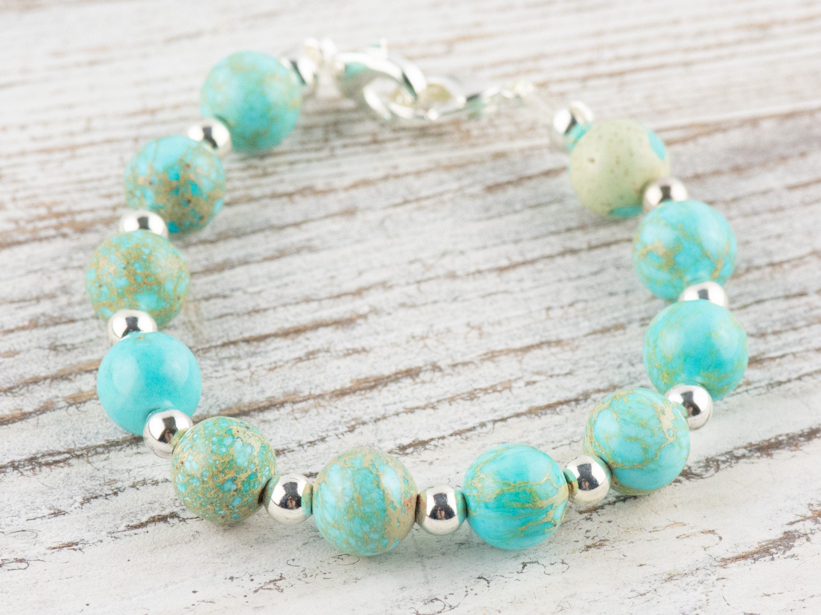 Blue Imperial Jasper Interchangeable Stretch Beaded Watch Band • Medical ID Bracelet • Single Strand • Handmade Jewelry
