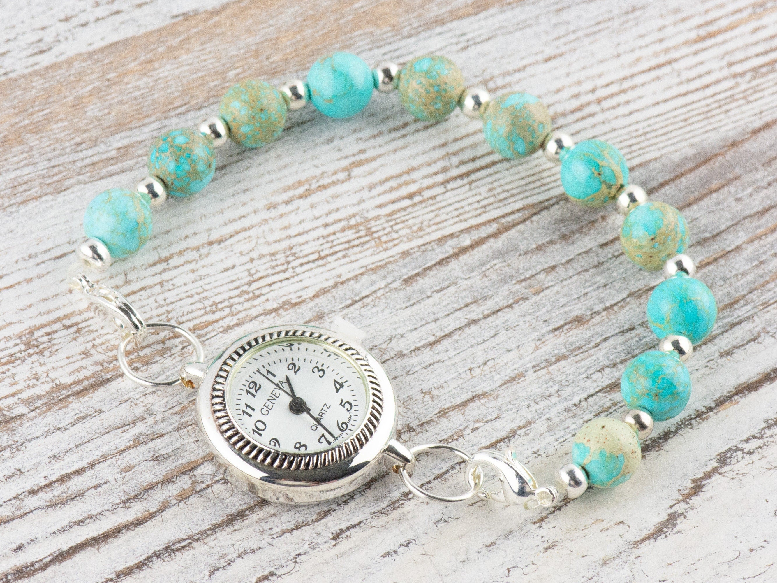 Blue Imperial Jasper Interchangeable Stretch Beaded Watch Band • Medical ID Bracelet • Single Strand • Handmade Jewelry