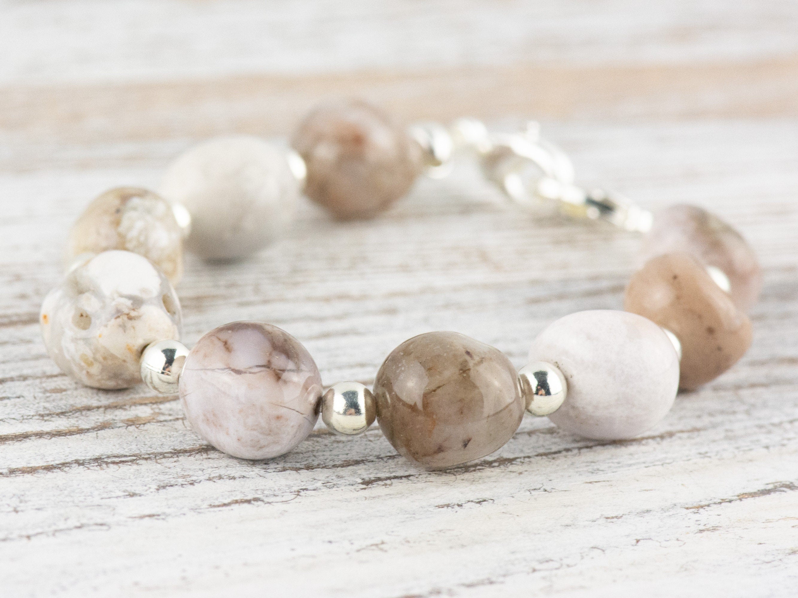 Agate Nugget Interchangeable Stretch Beaded Watch Band • Medical ID Bracelet • Single Strand • Handmade Gemstone Jewelry