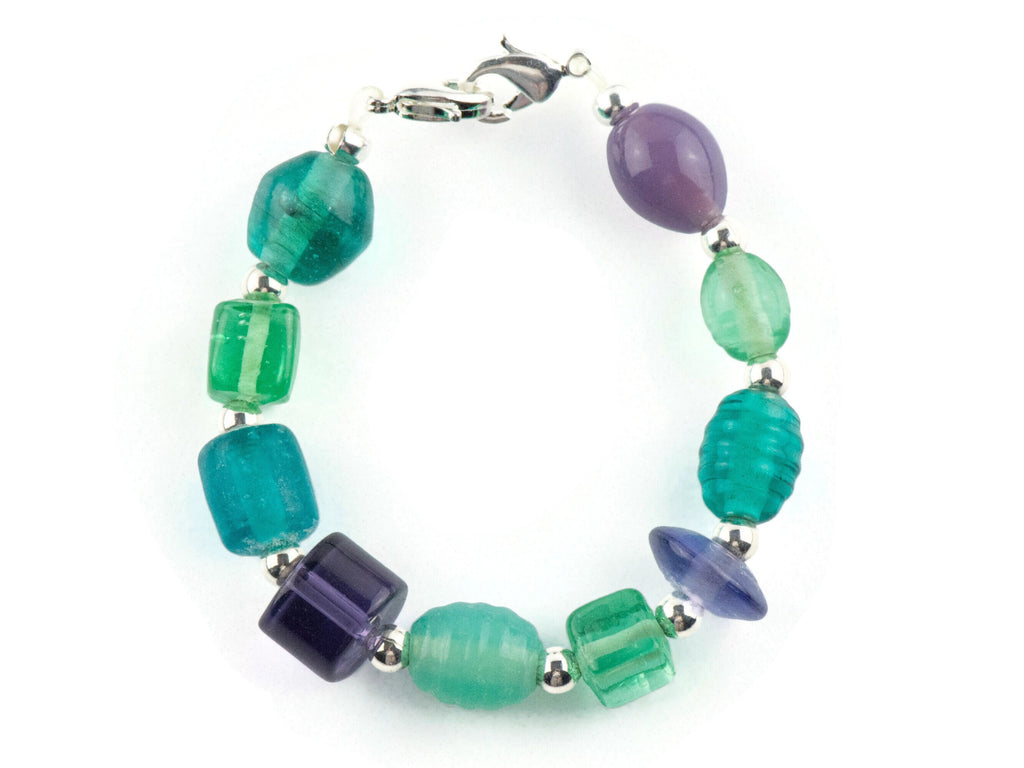 Blue and Purple Mix Interchangeable Stretch Beaded Watch Band • Medical ID Bracelet • Single Strand • Handmade Jewelry