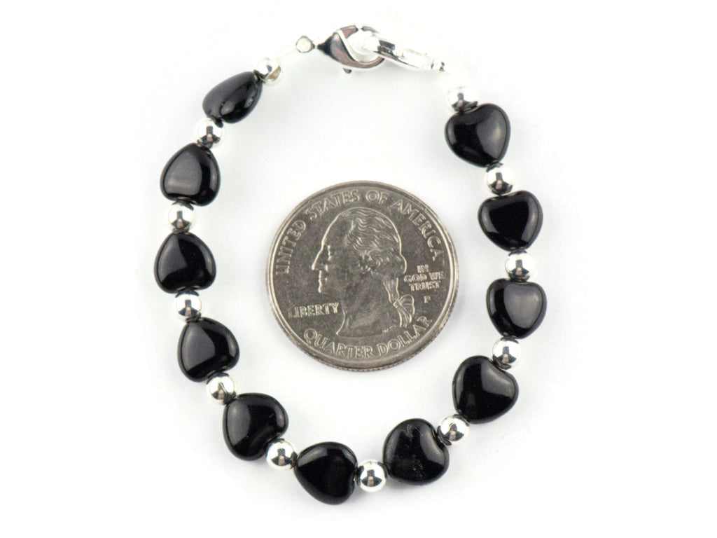Little Black Hearts Interchangeable Stretch Beaded Watch Band • Medical ID Bracelet • Single Strand • Handmade Jewelry