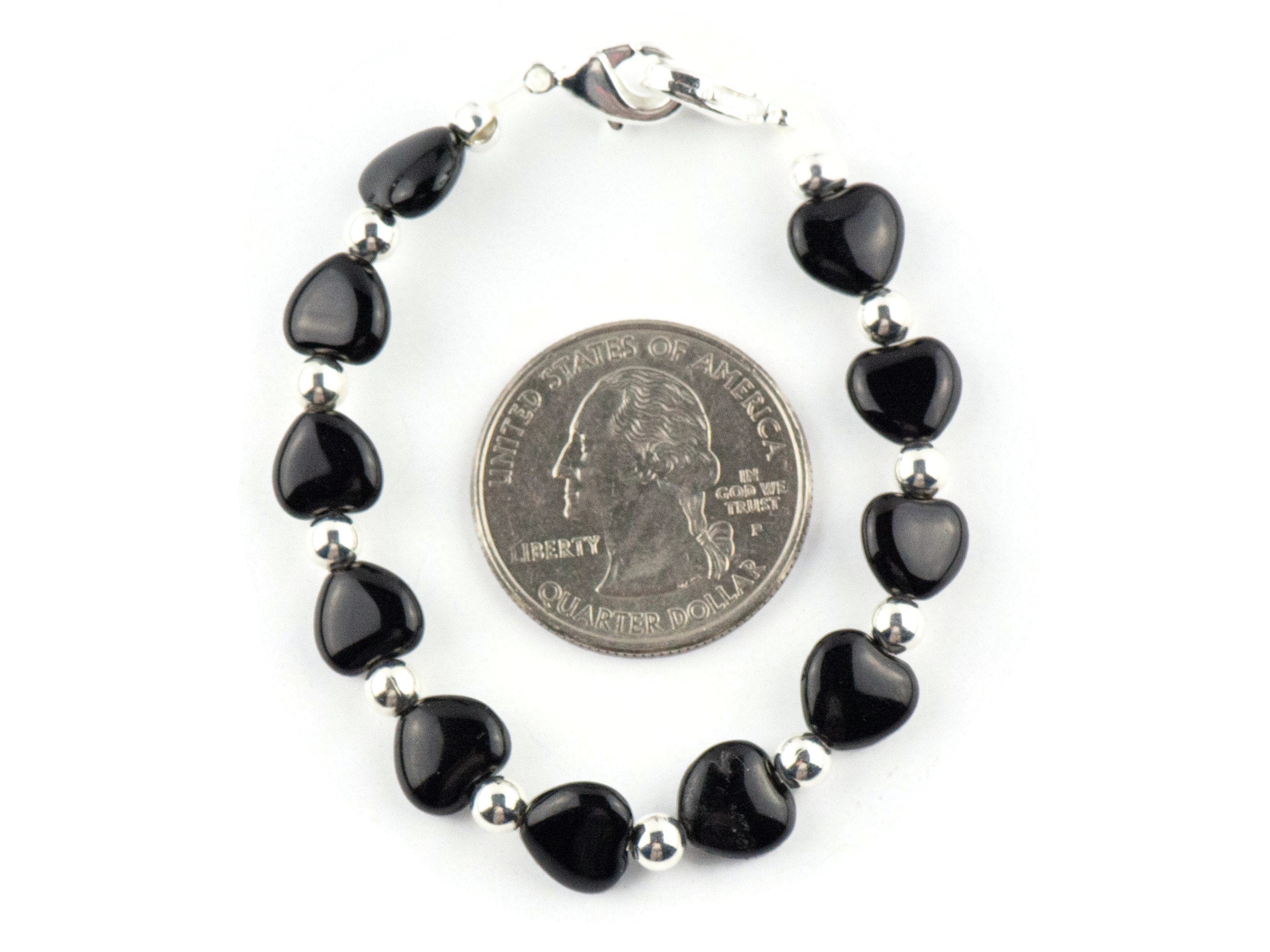 Little Black Hearts Interchangeable Stretch Beaded Watch Band • Medical ID Bracelet • Single Strand • Handmade Jewelry