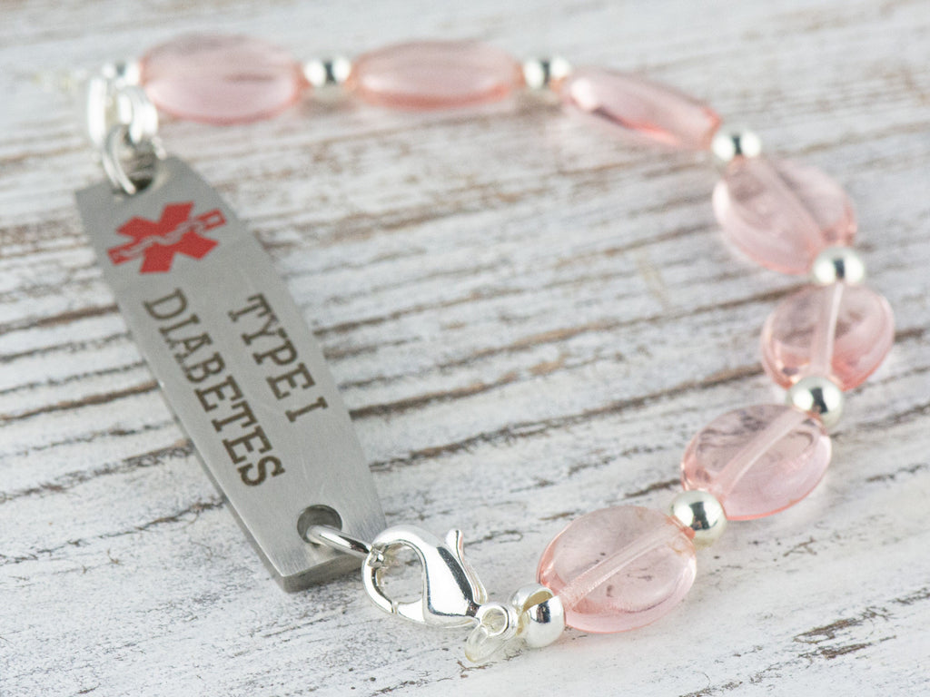 Pink Rose Interchangeable Stretch Beaded Watch Band • Medical ID Bracelet • Single Strand • Handmade Jewelry
