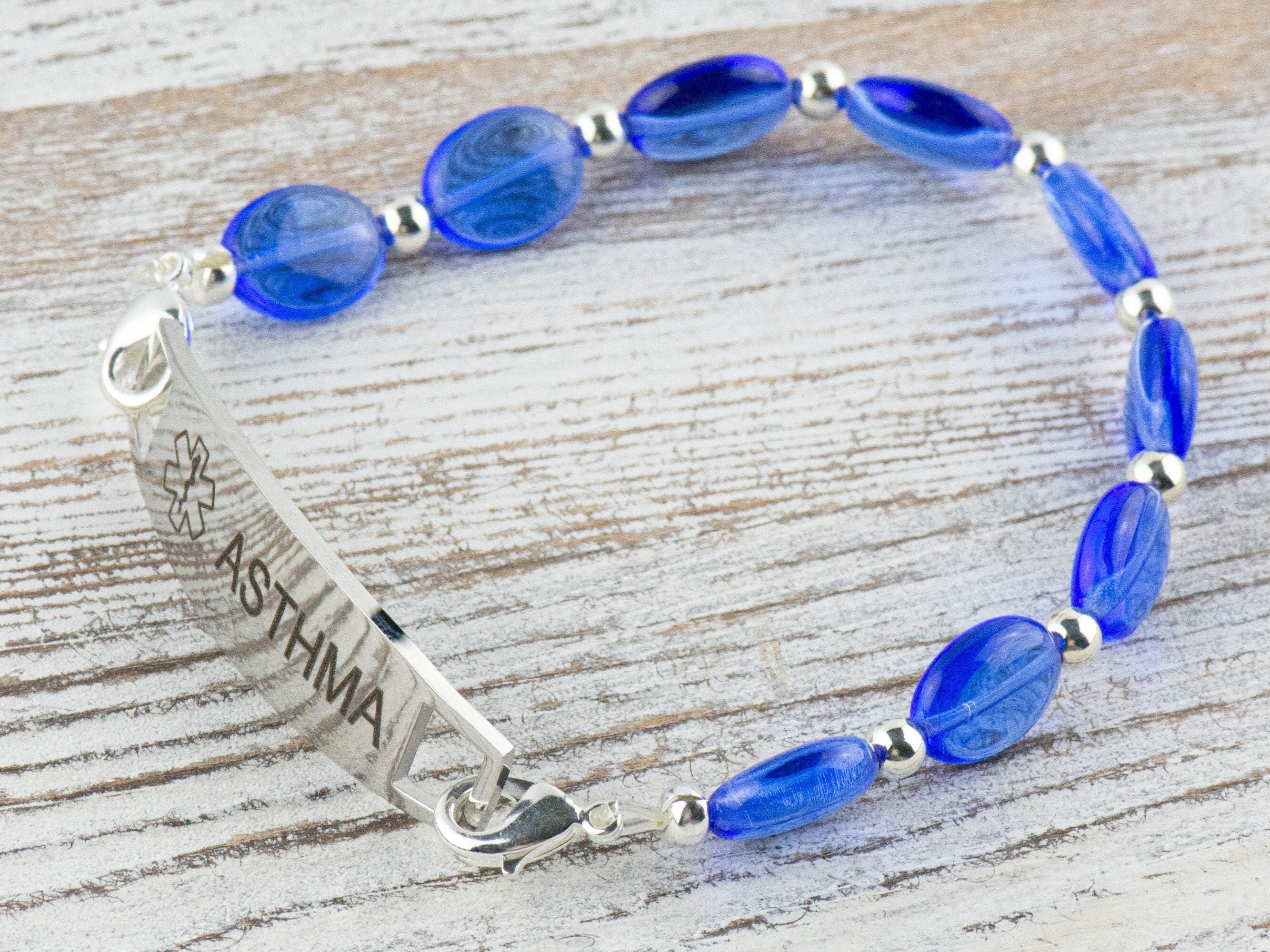 Scrumptious Sapphire Interchangeable Stretch Beaded Watch Band • Medical ID Bracelet • Single Strand • Handmade Jewelry