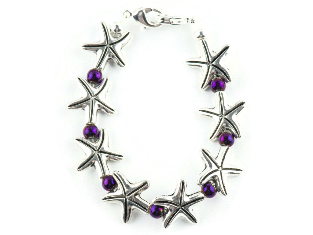 Purple Starfish Interchangeable Stretch Beaded Watch Band • Medical ID Bracelet • Single Strand • Handmade Jewelry