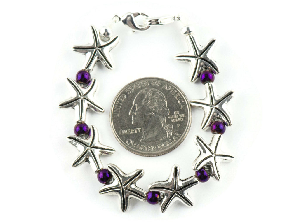 Purple Starfish Interchangeable Stretch Beaded Watch Band • Medical ID Bracelet • Single Strand • Handmade Jewelry