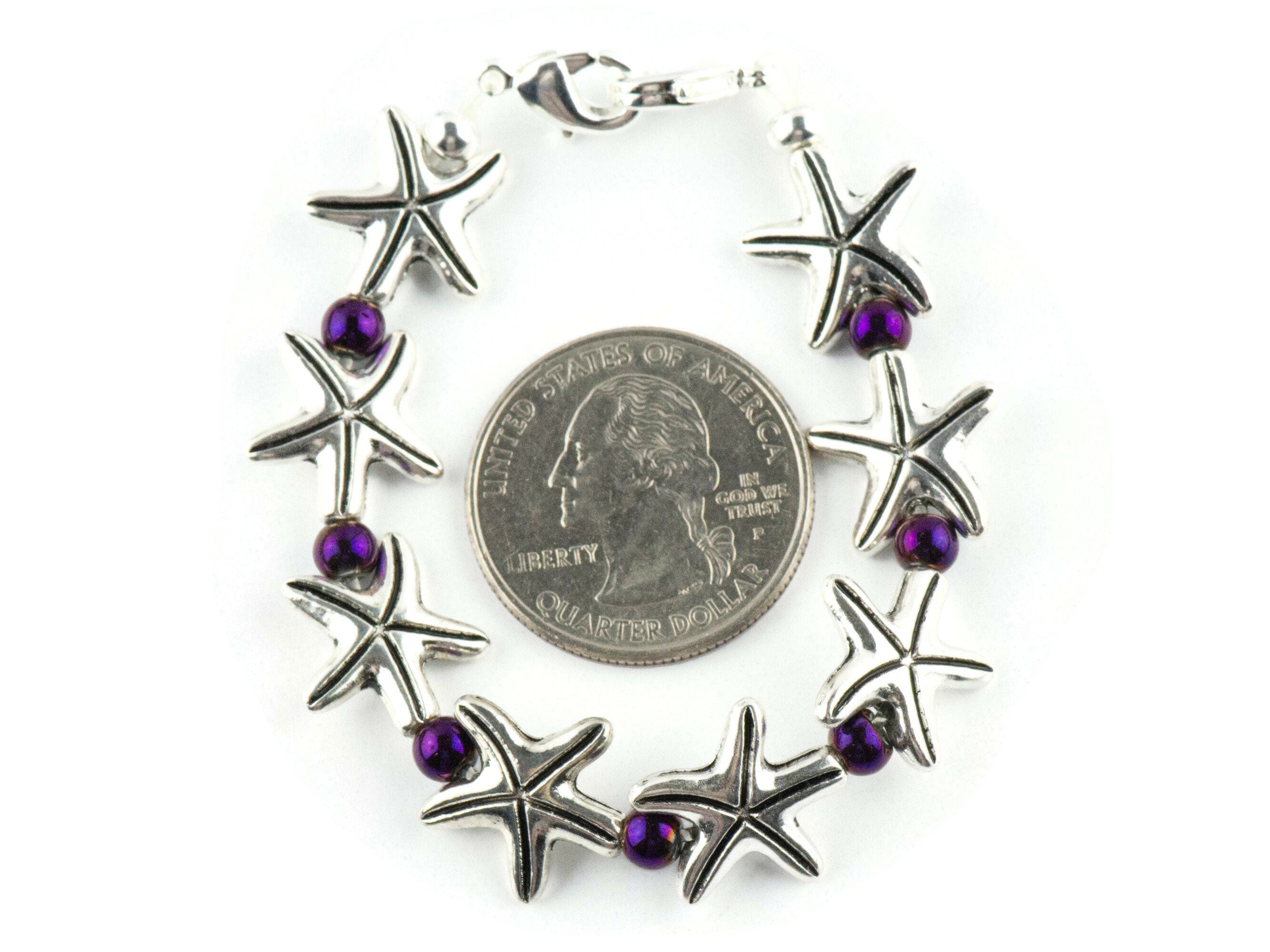 Purple Starfish Interchangeable Stretch Beaded Watch Band • Medical ID Bracelet • Single Strand • Handmade Jewelry