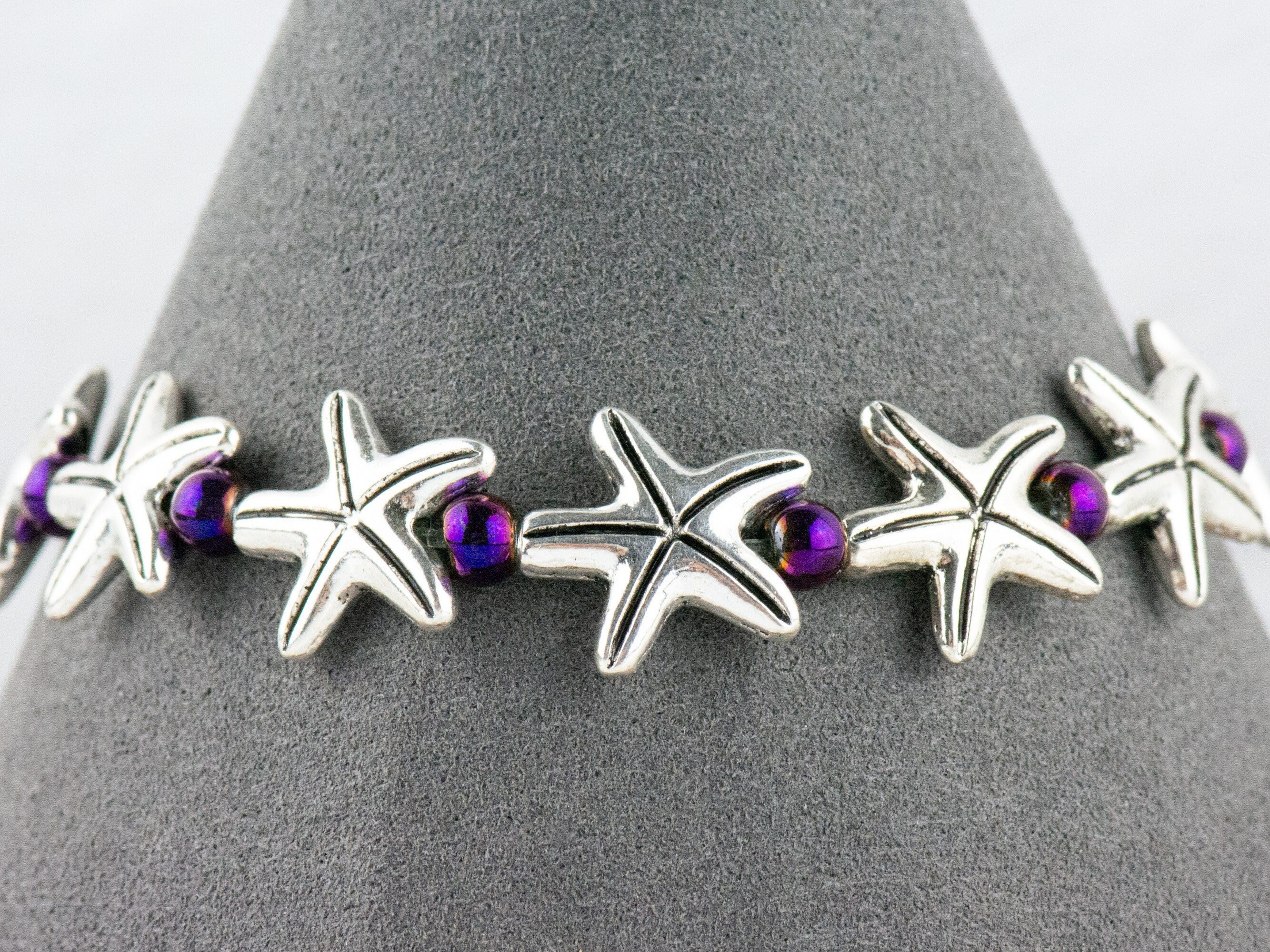 Purple Starfish Interchangeable Stretch Beaded Watch Band • Medical ID Bracelet • Single Strand • Handmade Jewelry