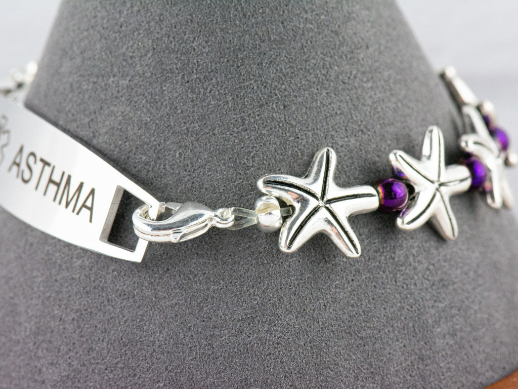 Purple Starfish Interchangeable Stretch Beaded Watch Band • Medical ID Bracelet • Single Strand • Handmade Jewelry