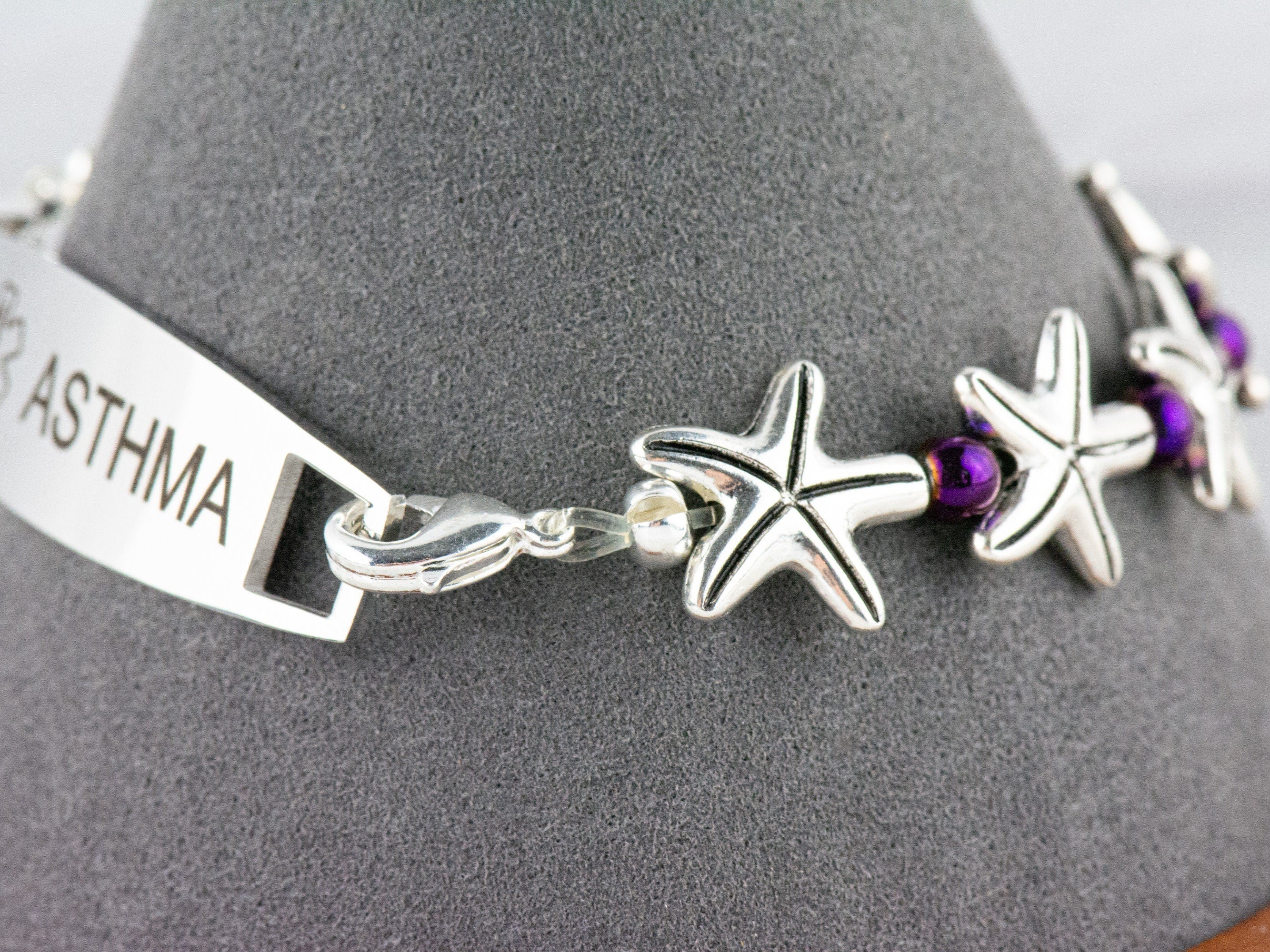 Purple Starfish Interchangeable Stretch Beaded Watch Band • Medical ID Bracelet • Single Strand • Handmade Jewelry