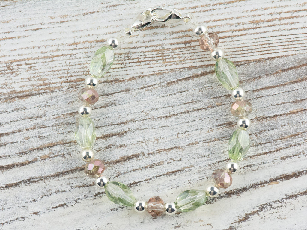 Sparkly Pink and Green Interchangeable Stretch Beaded Watch Band • Medical ID Bracelet • Single Strand • Handmade Jewelry