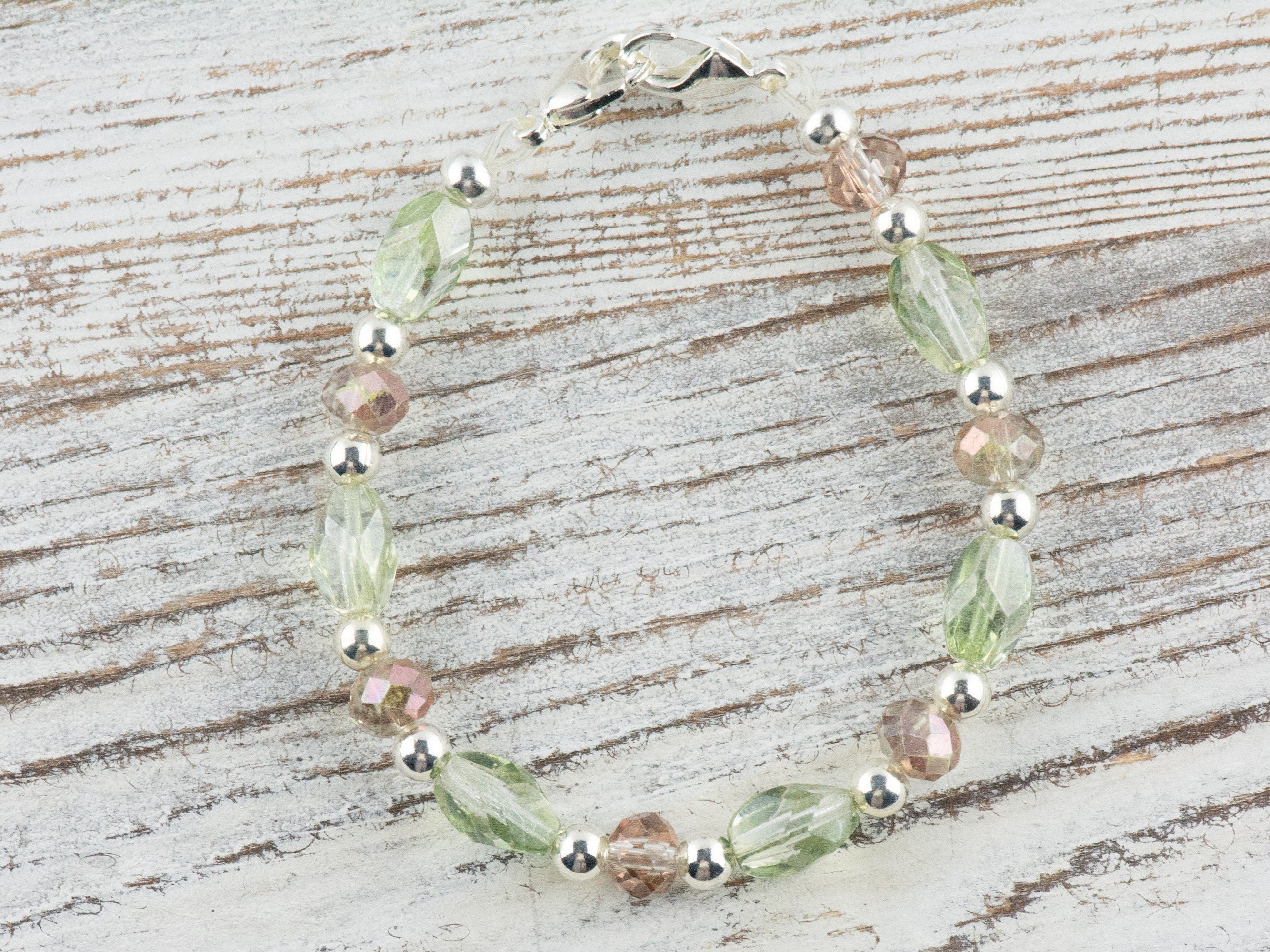 Sparkly Pink and Green Interchangeable Stretch Beaded Watch Band • Medical ID Bracelet • Single Strand • Handmade Jewelry