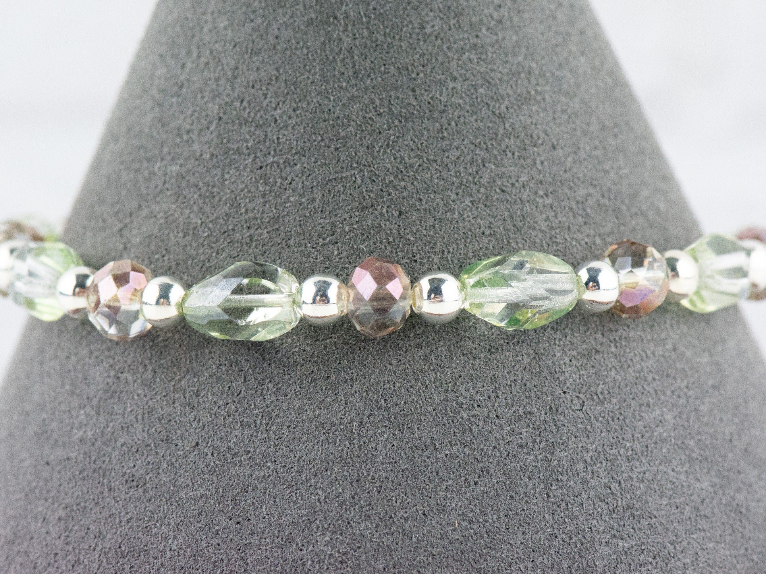 Sparkly Pink and Green Interchangeable Stretch Beaded Watch Band • Medical ID Bracelet • Single Strand • Handmade Jewelry