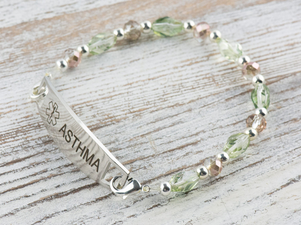 Sparkly Pink and Green Interchangeable Stretch Beaded Watch Band • Medical ID Bracelet • Single Strand • Handmade Jewelry