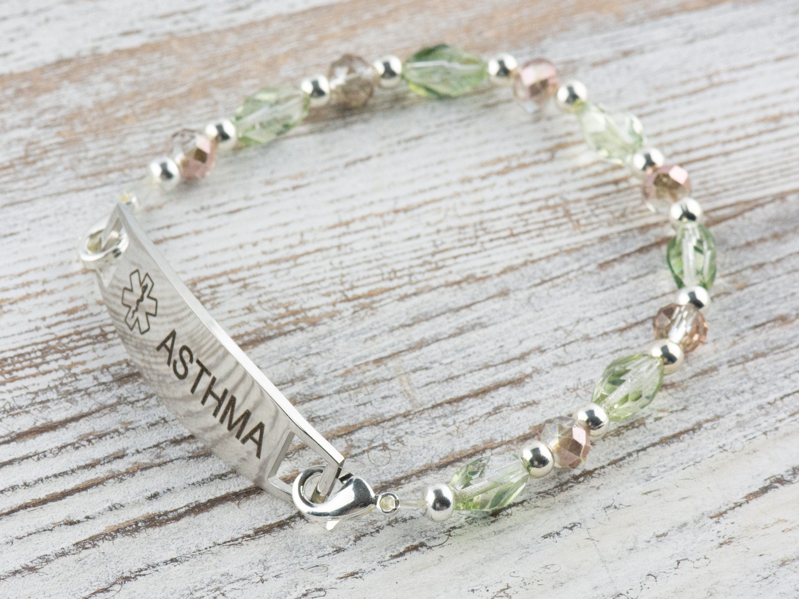 Sparkly Pink and Green Interchangeable Stretch Beaded Watch Band • Medical ID Bracelet • Single Strand • Handmade Jewelry