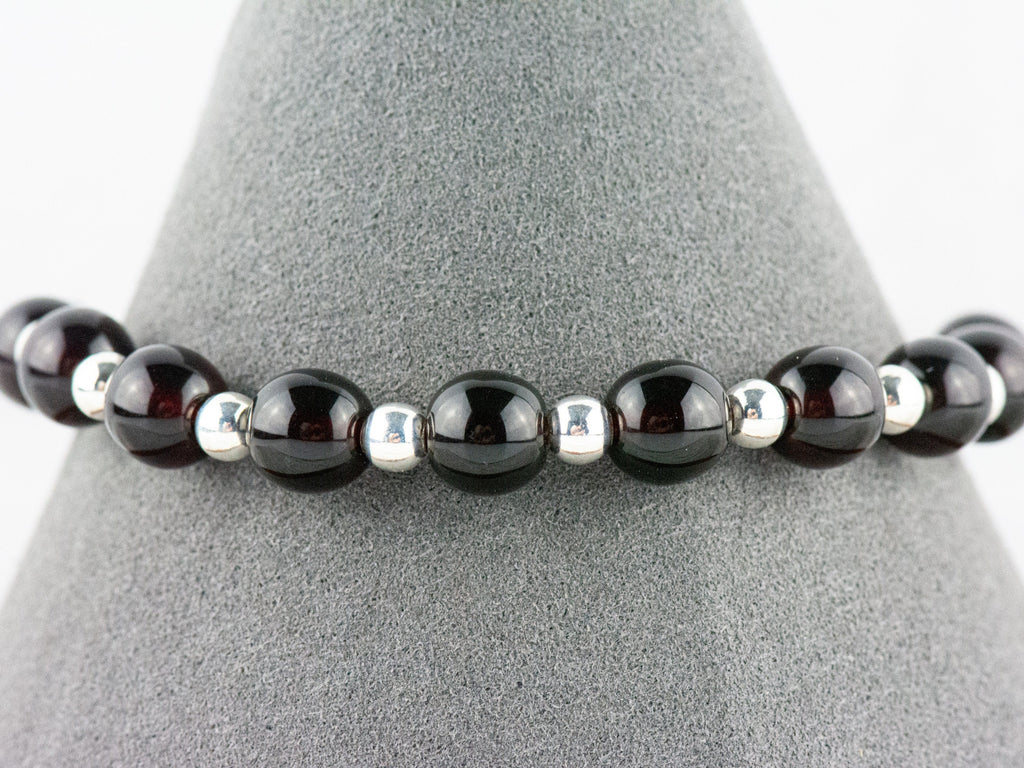 Deep Garnet Red Interchangeable Stretch Beaded Watch Band • Medical ID Bracelet • Single Strand • Handmade Jewelry