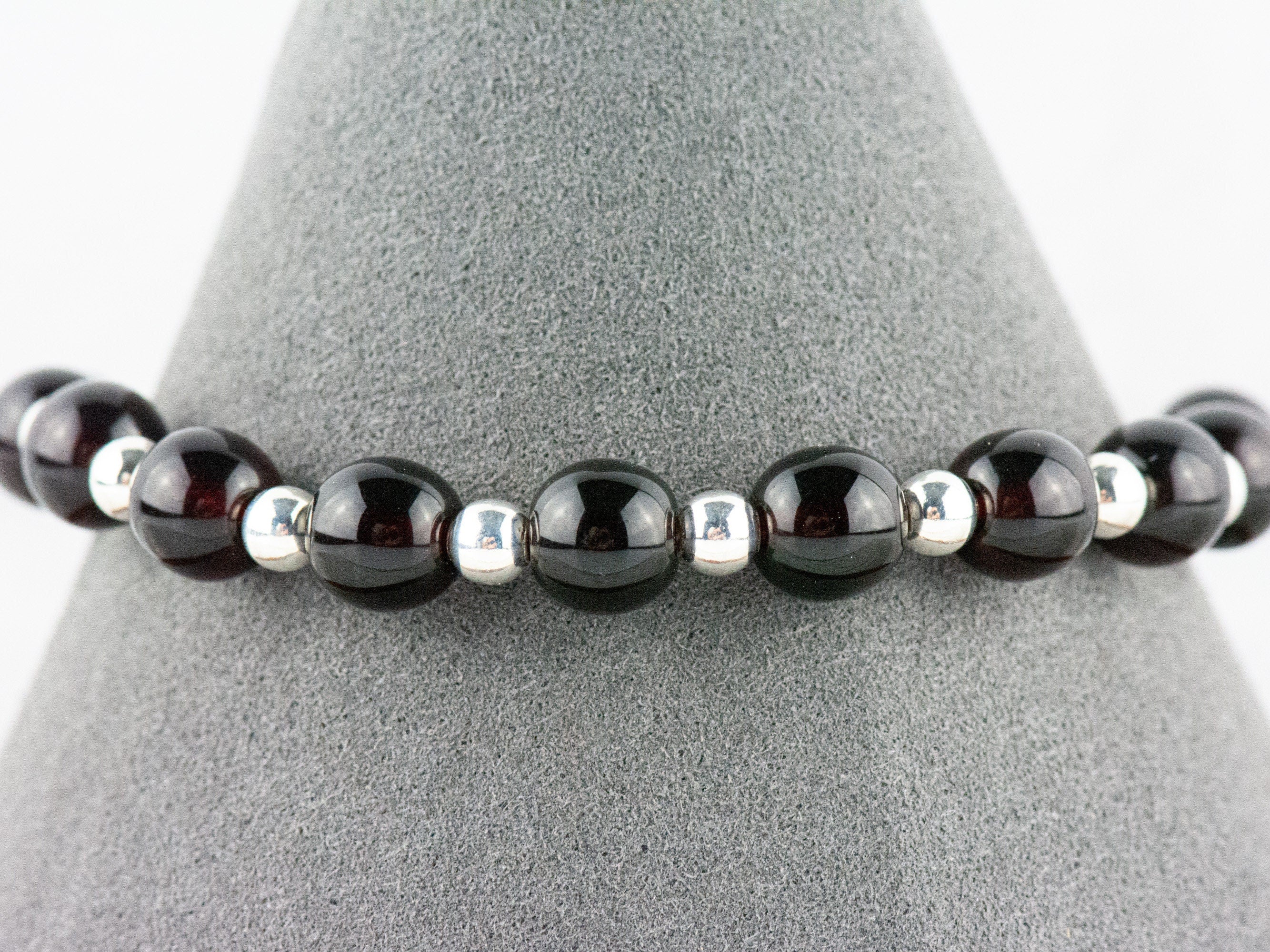 Deep Garnet Red Interchangeable Stretch Beaded Watch Band • Medical ID Bracelet • Single Strand • Handmade Jewelry