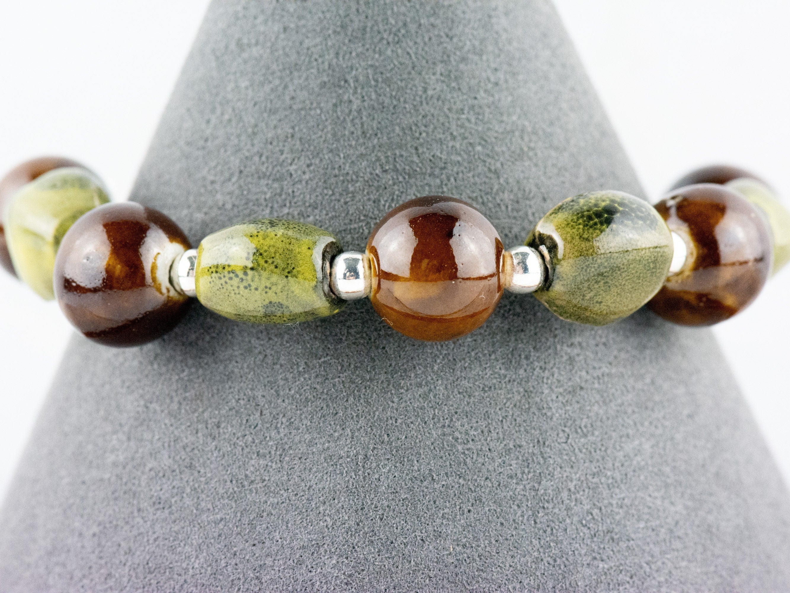 Brown and Olive Clay Interchangeable Stretch Beaded Watch Band • Medical ID Bracelet • Single Strand • Handmade Jewelry