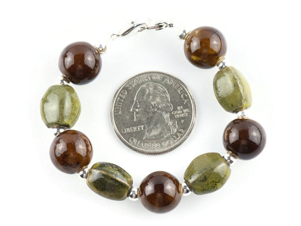 Brown and Olive Clay Interchangeable Stretch Beaded Watch Band • Medical ID Bracelet • Single Strand • Handmade Jewelry