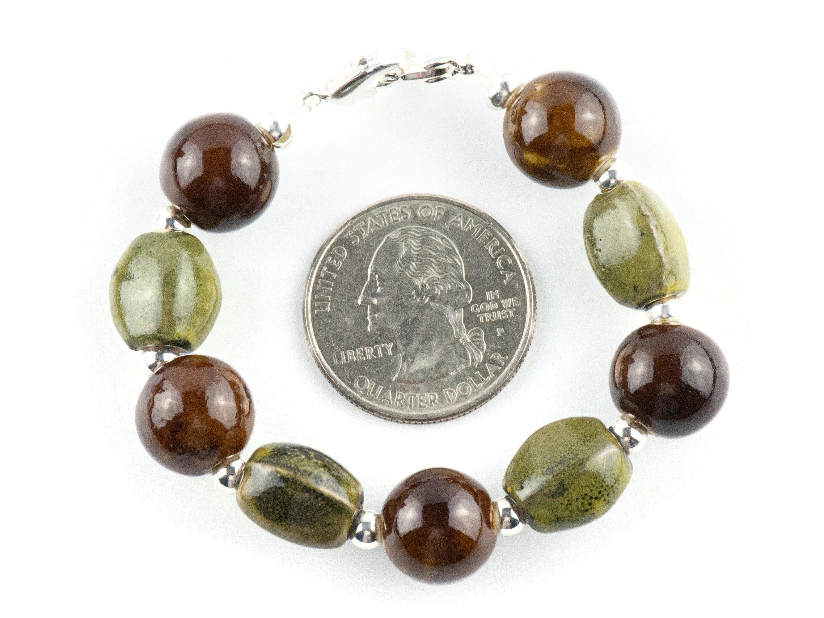 Brown and Olive Clay Interchangeable Stretch Beaded Watch Band • Medical ID Bracelet • Single Strand • Handmade Jewelry