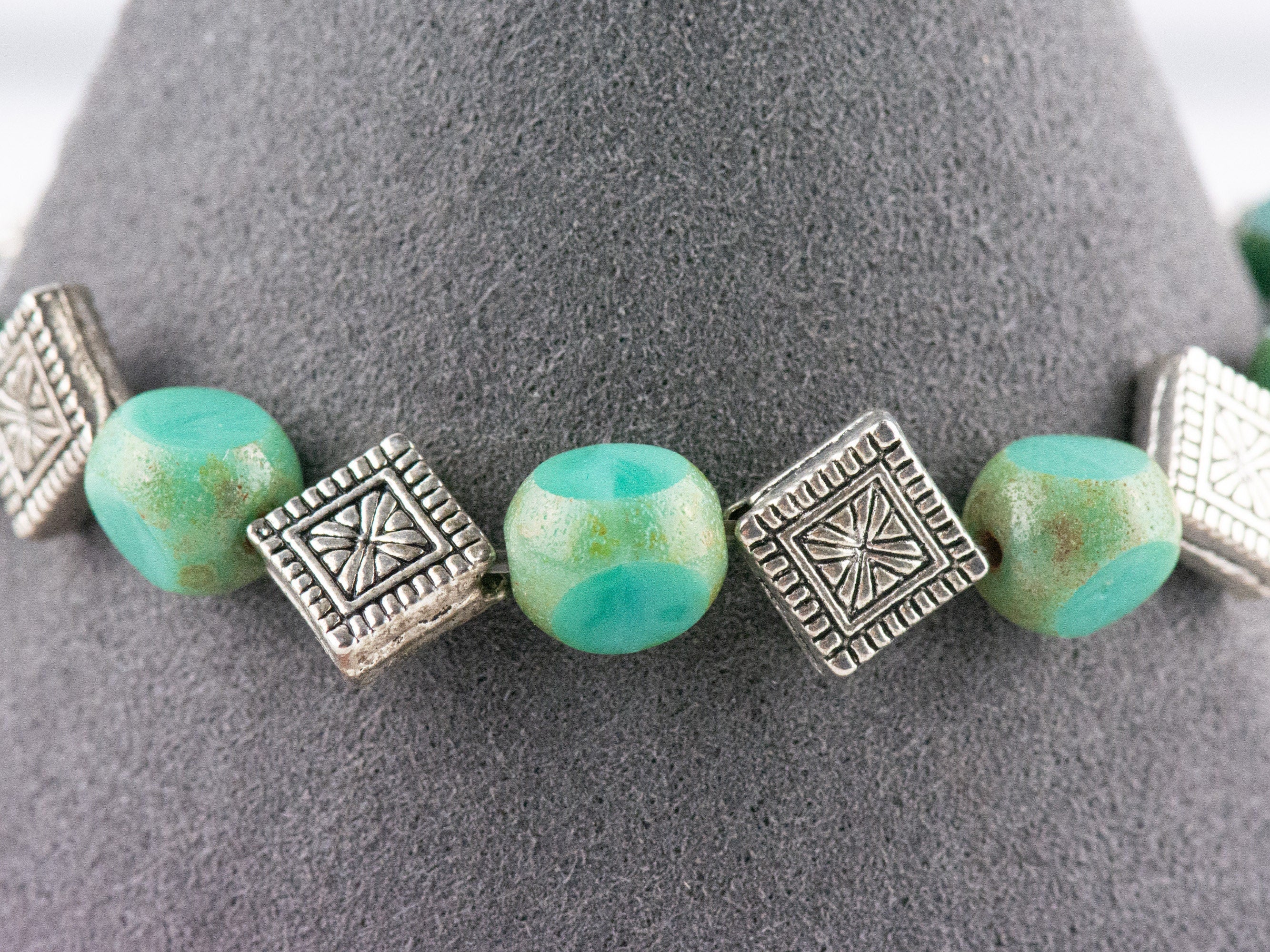Aqua Czech Glass and Diamonds Interchangeable Stretch Beaded Watch Band • Medical ID Bracelet • Single Strand • Handmade Jewelry