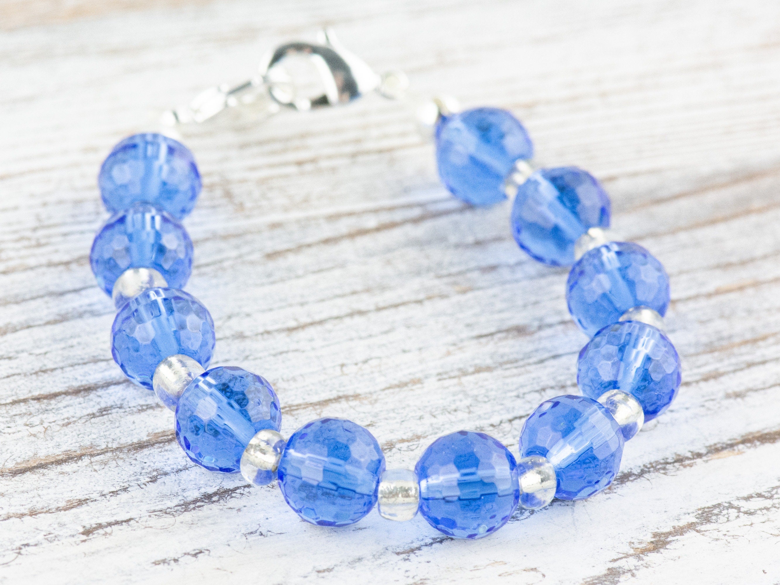 Sapphire Sparkle Interchangeable Stretch Beaded Watch Band • Medical ID Bracelet • Single Strand • Handmade Jewelry