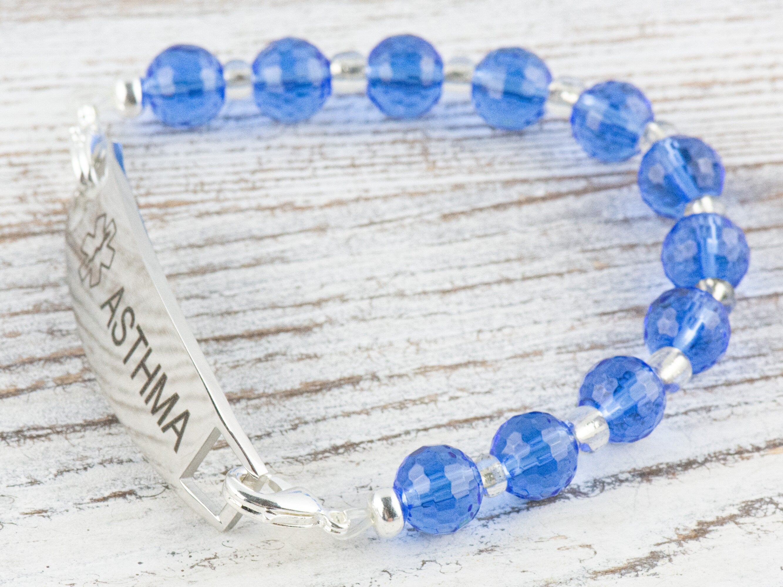 Sapphire Sparkle Interchangeable Stretch Beaded Watch Band • Medical ID Bracelet • Single Strand • Handmade Jewelry