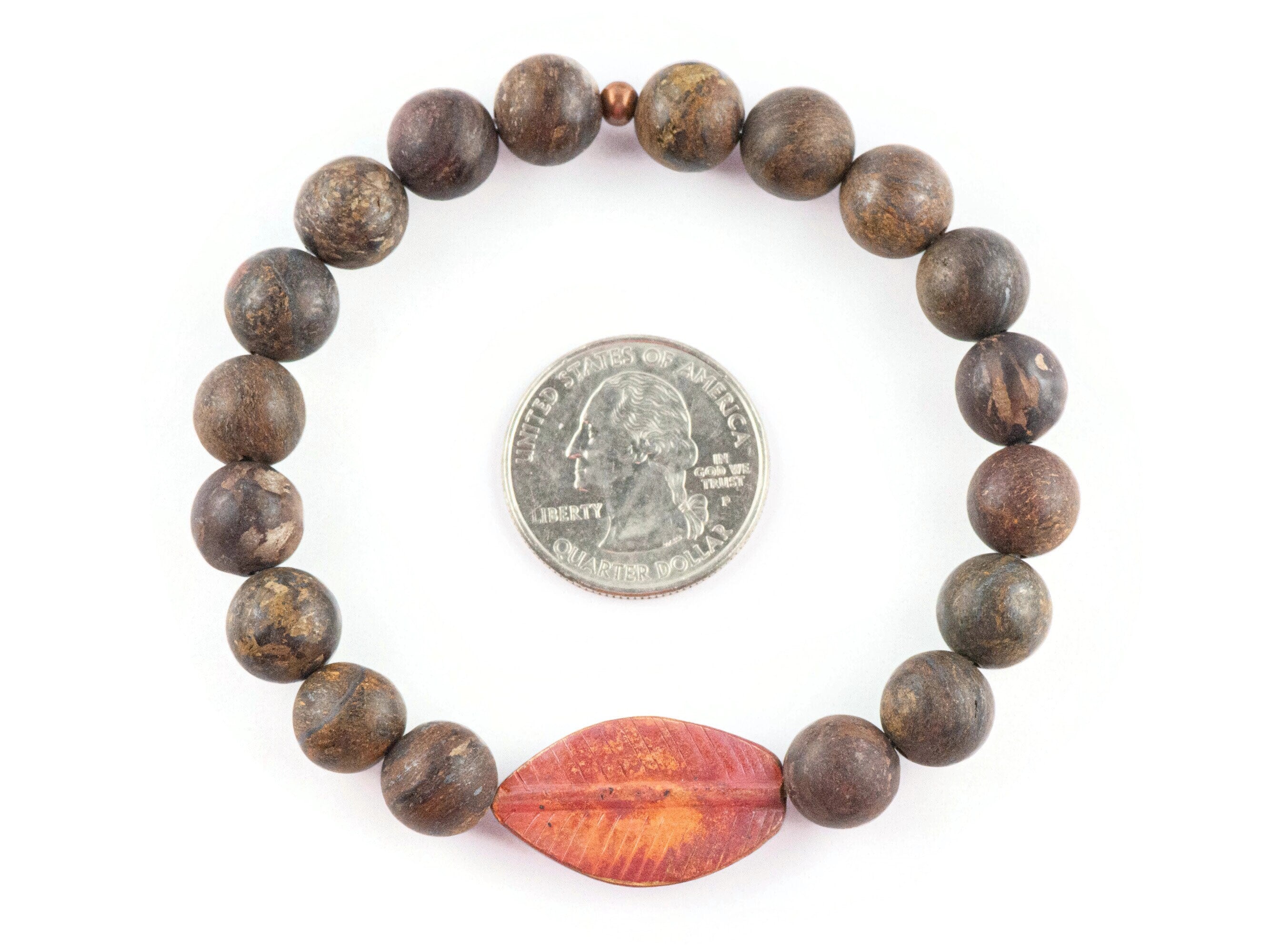 Copper Leaf Bronzite Beaded Stretch Bracelet / Boho Style Gemstone Bracelet / Nature Inspired Earthy Fall Jewelry