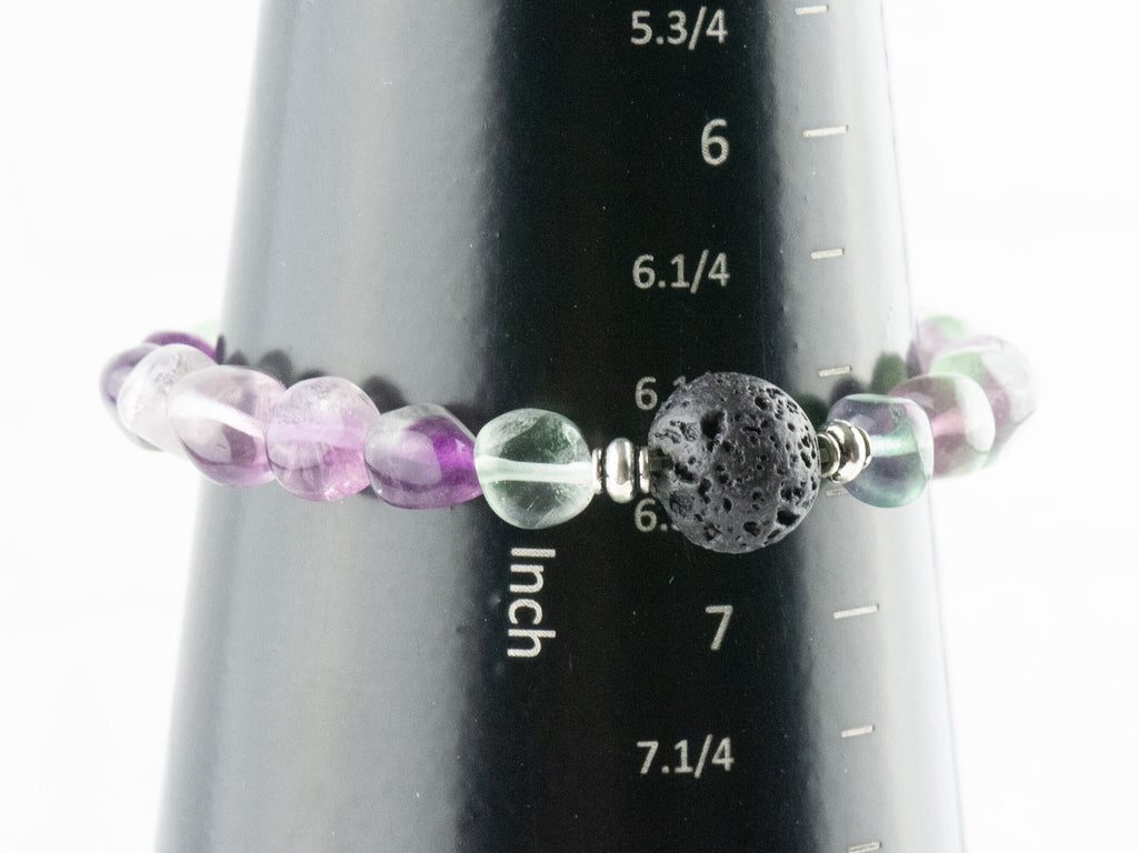 Fluorite Nugget and Lava Stone Beaded Stretch Bracelet / Handmade Gemstone Jewelry / Diffuser Bracelet