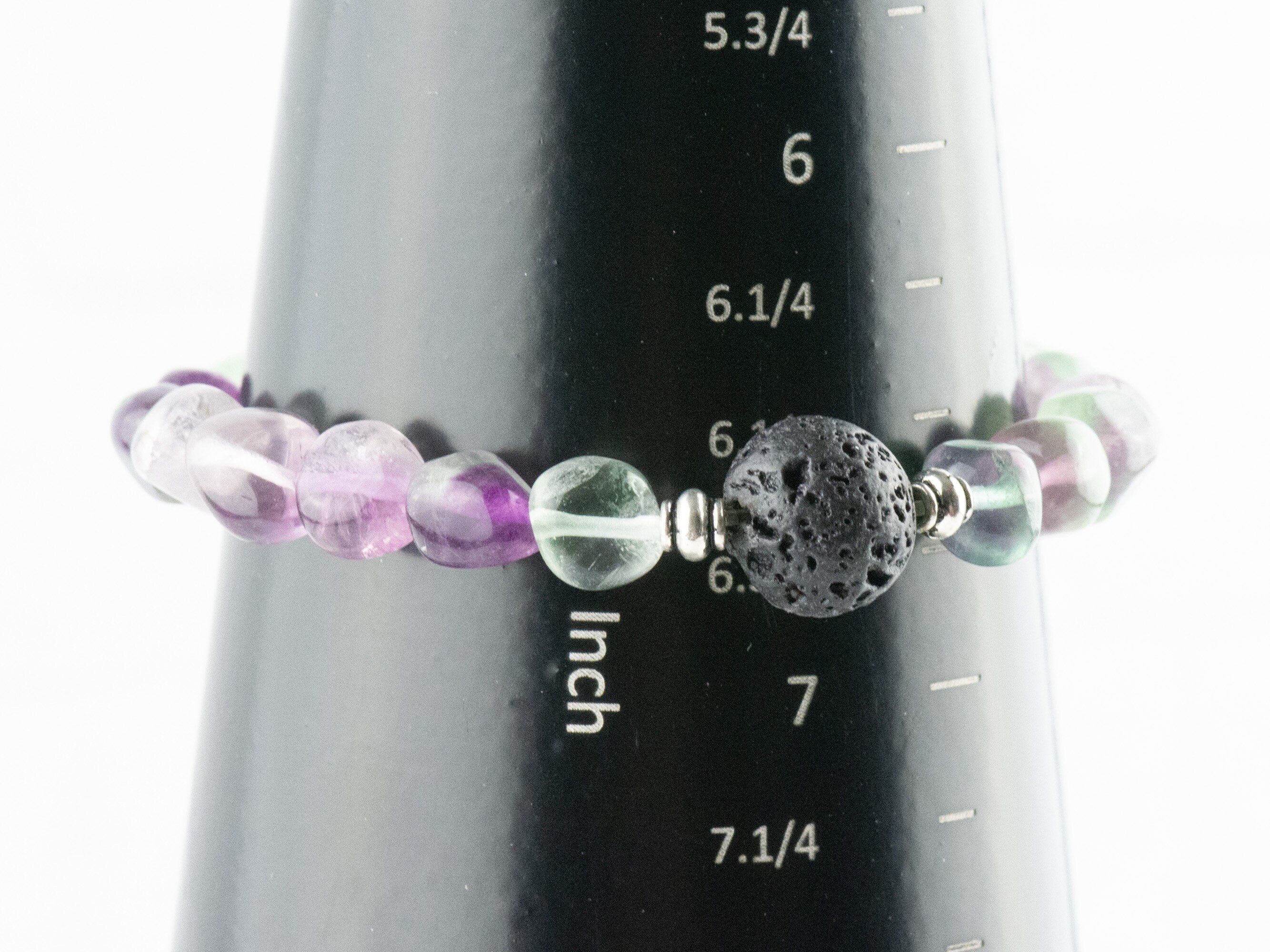 Fluorite Nugget and Lava Stone Beaded Stretch Bracelet / Handmade Gemstone Jewelry / Diffuser Bracelet