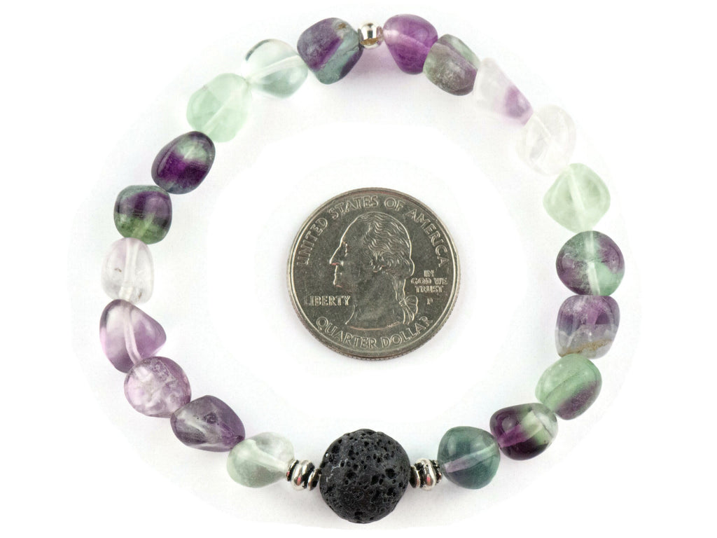 Fluorite Nugget and Lava Stone Beaded Stretch Bracelet / Handmade Gemstone Jewelry / Diffuser Bracelet