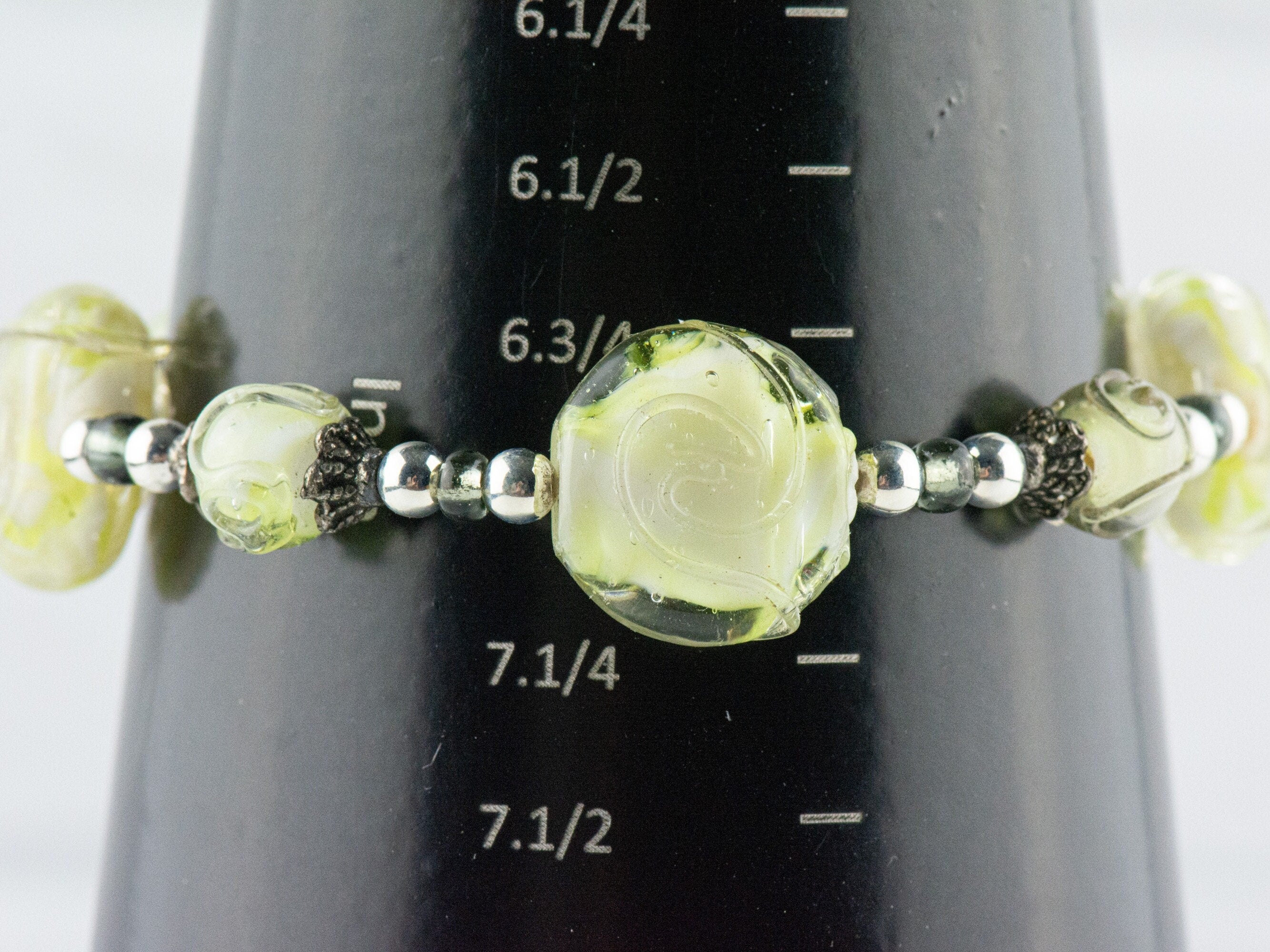 Mint Green Glass Swirl Beaded Stretch Bracelet / Handmade Jewelry / Unique Chunky Bracelet
